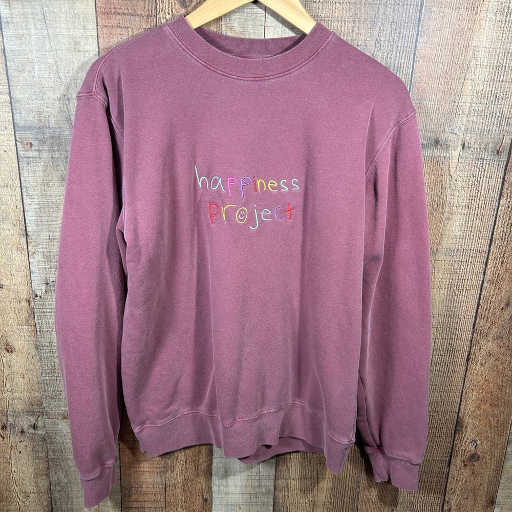 Happiness Project Cozy Embroidered Sweatshirt Small Mental Health Positive Vibe